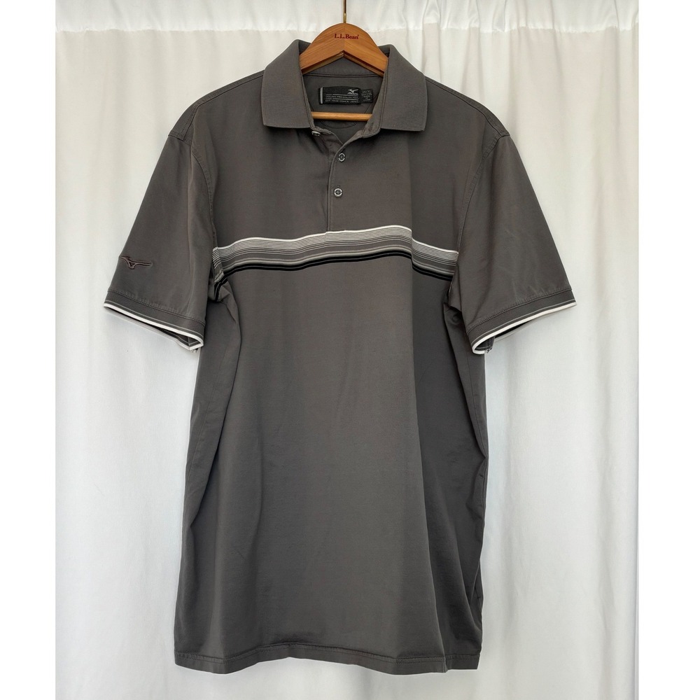 Mizuno Pro Collection Mens XL Gray Striped Short Sleeve Cotton‎ Polo Shirt Y2K